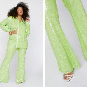 Plus Size Coordinated Green Sequin Pants and Top Set (Size 20)